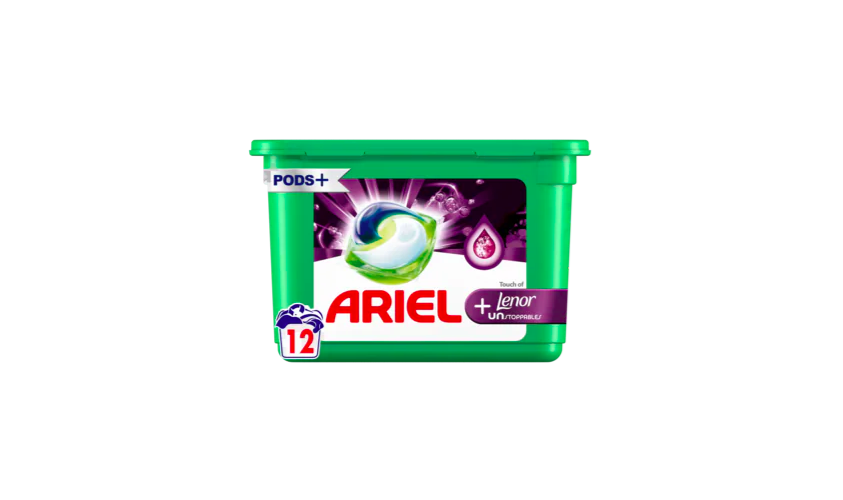 Ariel + Lenor display. Ariel pods 42 u. + Lenor pearls 36 u